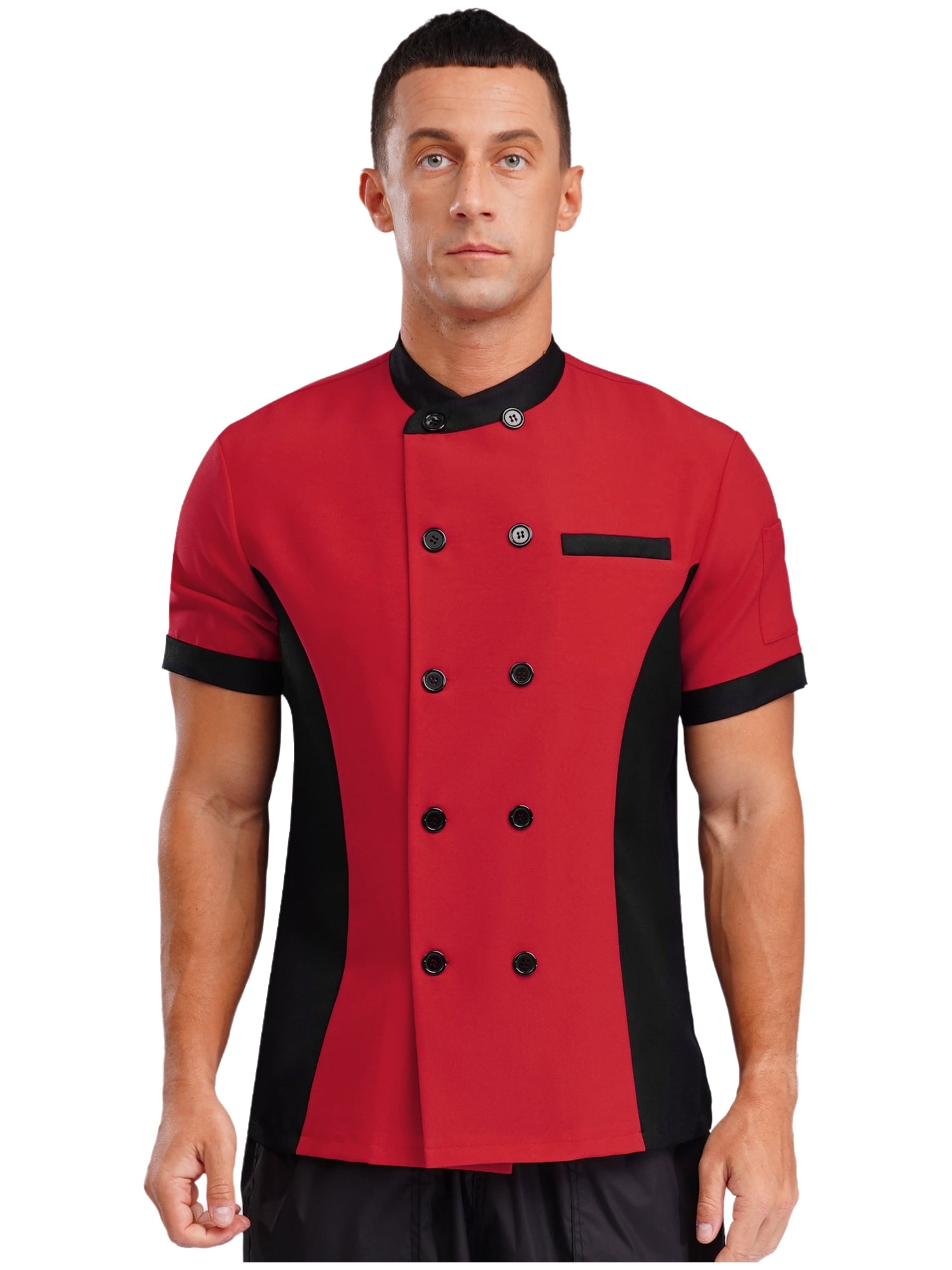 TiaoBug Unisex Chef Jacket Double Breasted Short Sleeve Chef Coat Hotel Restaurant Kitchen Work Wear Burgundy S