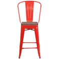 thumbnail image 4 of 4 Pk. 24" High Red Metal Counter Height Stool with Back and Wood Seat, 4 of 8