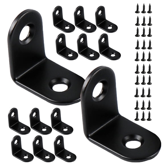 HAMPPLIES 20Pcs Heavy Duty Metal Brackets for Wood Black Stainless Steel Right Angle Shelf Brackets