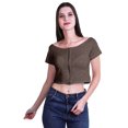 thumbnail image 2 of Moomaya Printed Viscose Crop Top Short Sleeve Zipper Tunic Womens Summer Tops, 2 of 4