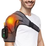 Heated Shoulder Brace with Vibration, Cordless Shoulder Heating Pad, Shoulder Massager Heated Shoulder Wrap for Neck and Shoulder Deep Issue, 3 Vibration and Temperature Settings, LED Display, Grey
