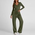 thumbnail image 3 of Diufon Matching Lounge Sets for Women Fall Outfits Long Sleeve V Neck Shirts Wide Leg Drawstring Pants with Pockets, 3 of 9