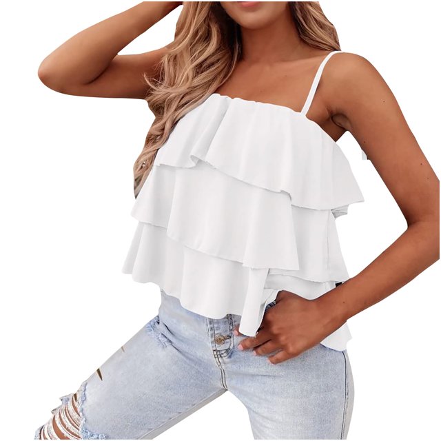 Timegard Beach Tank Tops for Women Spaghetti Strap Tie Ruffle Sleeveless Flowy Mesh Casual Loose Tops