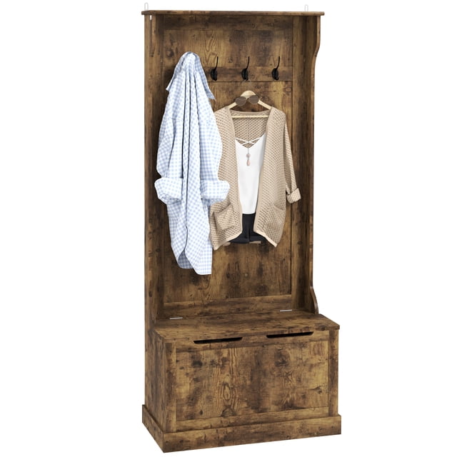 HOMCOM Portemanteau d'Entrée avec Porte-Manteau, Rangement et Banc d'Assise, Brun Rustique