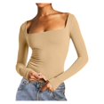 thumbnail image 1 of Timegard Hauts de Sortie pour Femmes Camisoles Col Carré Manches Longues T-Shirt Froncé Automne Décontracté Ajusté Hauts, 1 of 6