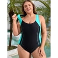 thumbnail image 3 of Charmo Plus Size Side Spliced One Piece Sport Swimsuit for Womens Racerback Athletic Bathing Suit, 3 of 7
