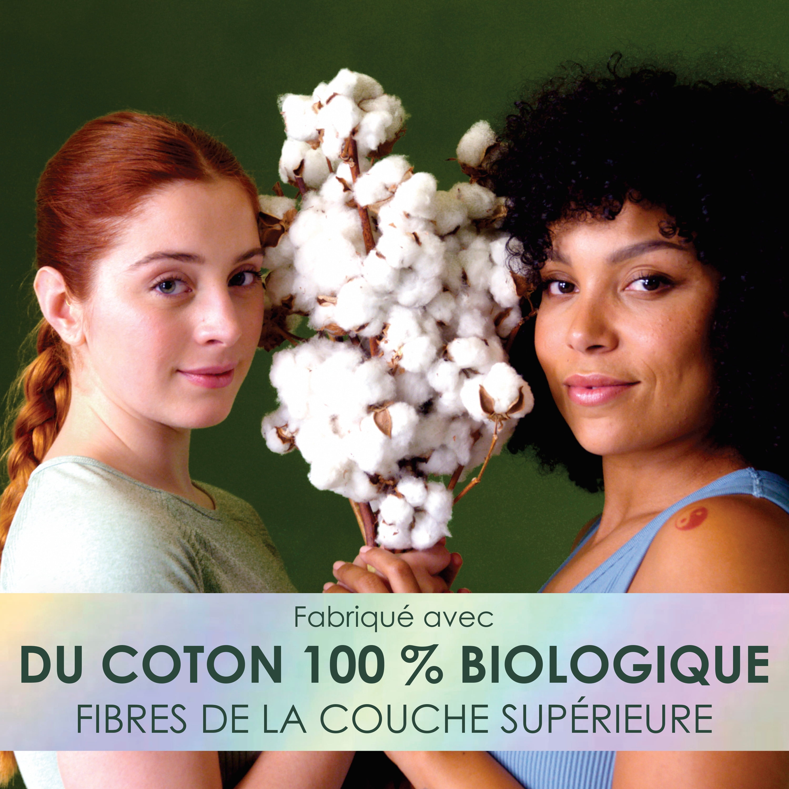Serviettes menstruelles L. ultraminces pour femmes, degré d’absorption régulier, voile supérieur en coton biologique, avec ailes, 56 U