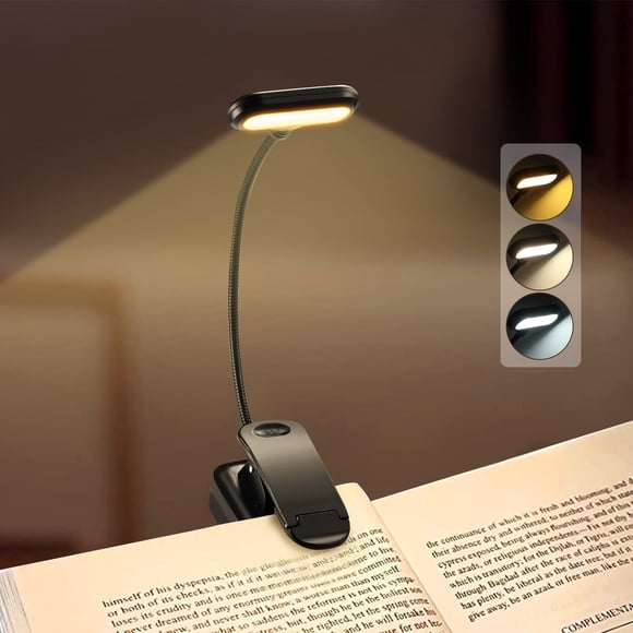 Anpro Lampe de Lecture Rechargeable 6 LED, 3 Niveaux de Luminosité Éclairage et 3 Températures de Couleur, jusqu'à 40 Heures de Lecture, Lampes de Lecture Légères à Pince pour Livres au Lit