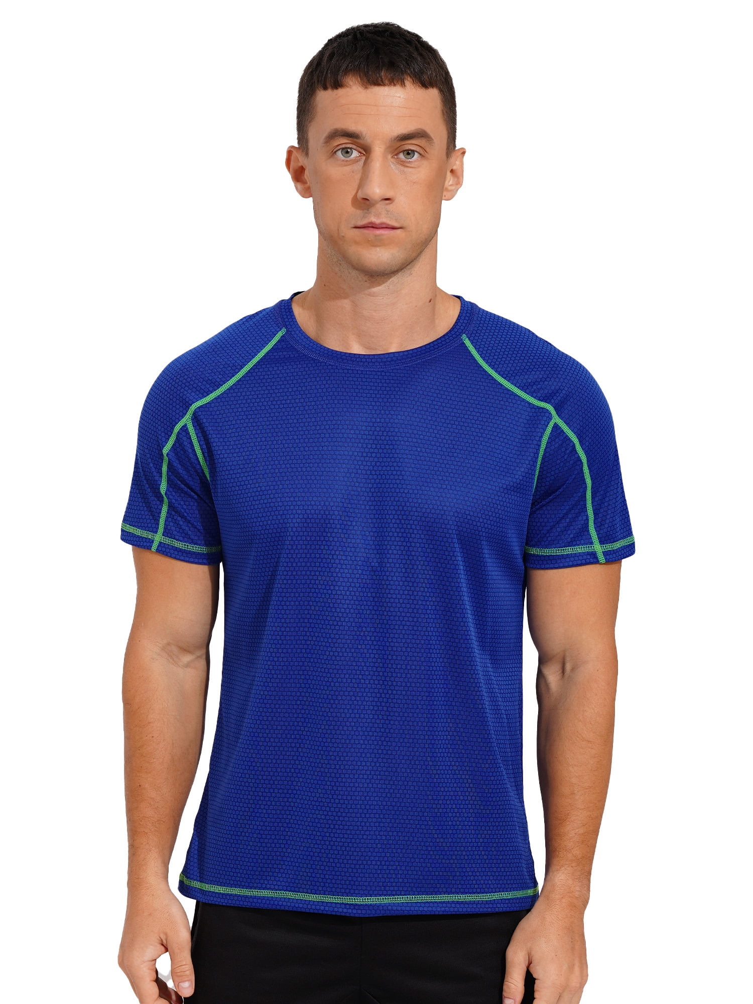 Moggemol Men's Rash Guard Swim Shirts Short Sleeve UPF 50+ Swimming Top Gym Workout Muscle Tee Tops Royal Blue 4XL