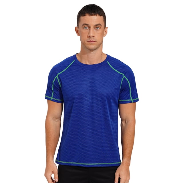 Moggemol Men's Rash Guard Swim Shirts Short Sleeve UPF 50+ Swimming Top Gym Workout Muscle Tee Tops Royal Blue XL