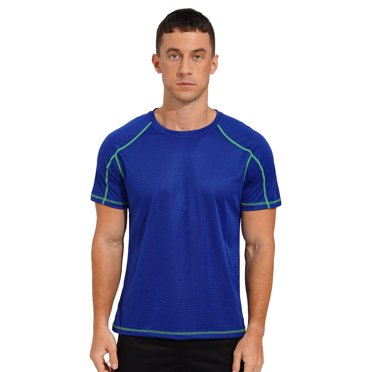 Raenseen Men's Rash Guard Swim Shirts Short Sleeve UPF 50+ Swimming Top Gym Workout Muscle Tee Tops Royal Blue 3XL