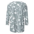 thumbnail image 4 of HKEJIAOI T-Shirts à Manches 3/4 pour Femmes à Imprimé Floral, Col Rond, Coupe Ample, T-Shirts Décontractés Mode, Chandails à Enfiler, Gris-A 2TG, 4 of 5