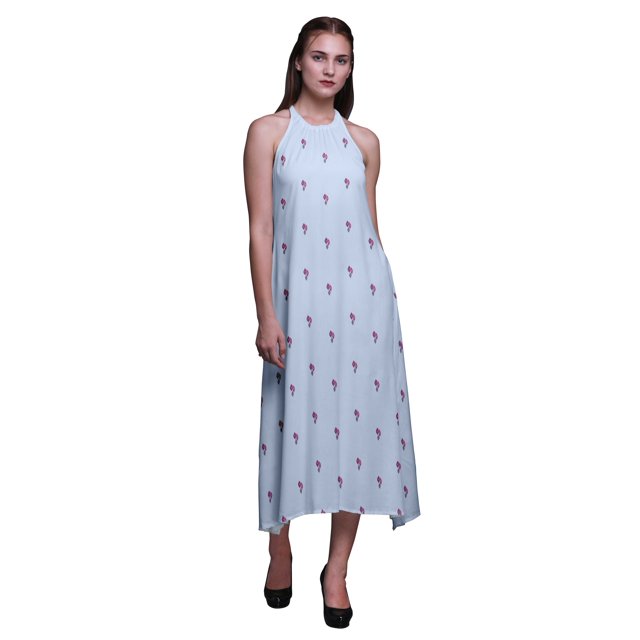 Bimba Block Women Printed Backless Long Halter Neck Beachwear RayonDress-X-Large