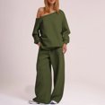 thumbnail image 2 of MeetoTime Women's 2 Piece Set Fleece Round Neck Pullover Sweatshirt Wide Leg Pants Tracksuit Lounge Outfit, 2 of 6