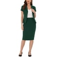 thumbnail image 2 of INSPIRE CHIC Ensemble Tailleur 2 Pcs pour Femme, Veste Blazer à Manches Courtes et Jupe Crayon, 3TG, Vert Foncé, 2 of 6