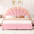 thumbnail image 3 of Homfa Full Size Bed Frame with LED Lights & Storage Drawers, Upholstered Platform Bed with Adjustable Petal Headboard, Pink Velvet, 3 of 7