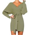 thumbnail image 1 of CEHVOM Femmes Couleur Unie Sexy Dentelle V Cou Sac Hanche Robe à Manches Longues, 1 of 6