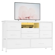 EDTara 55 Inch Tv Stand, 8 Drawer Console With Wood Surface, 22 Light Modes, and Power Outlets for Bedroom or Living Space