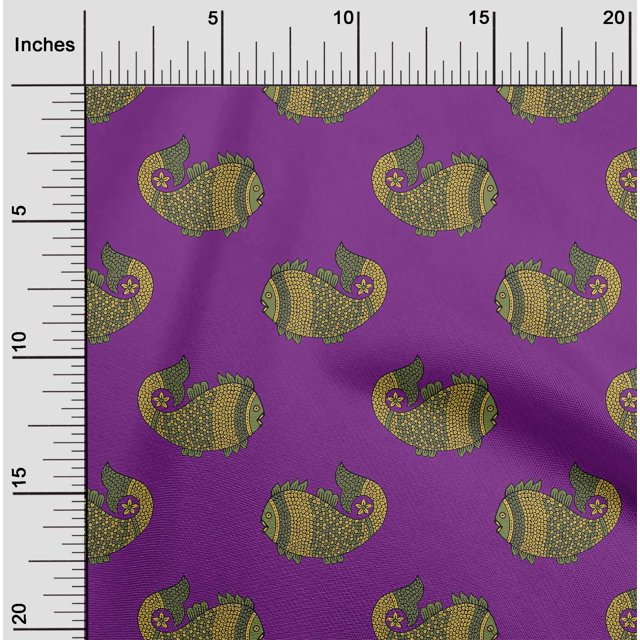 oneOone Tissu Cambric en Coton Tissu à Blocs de Poisson Imprimés au Mètre 56 Pouces de Large