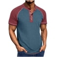 thumbnail image 2 of EOYWHK Mens Henley Shirts Retro Business Shirts Color Blocked Raglan T-Shirt Loose Fit Button Up Work Office Tops Flyer, 2 of 6