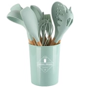 Set Kitchenware Kit Silicone Cookware Set Wood Handle Non Stick Cooking Utensils with Container