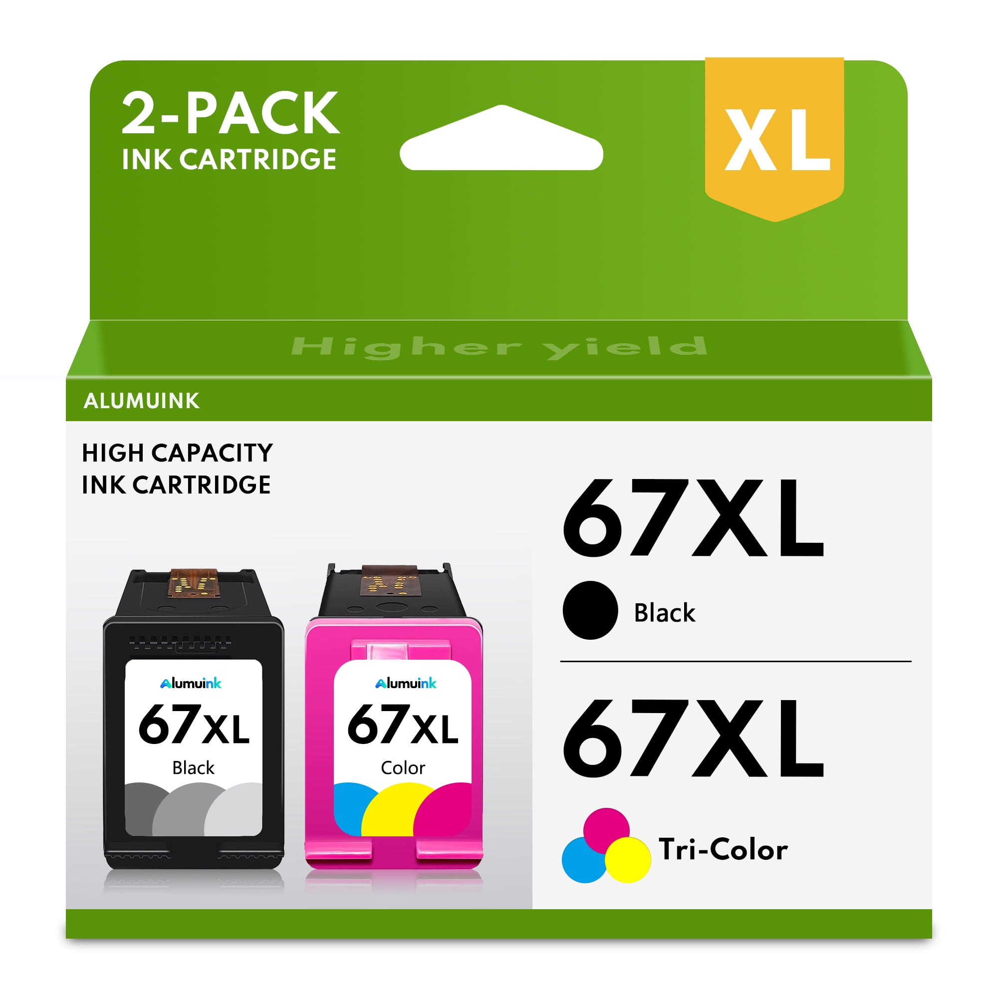67xl Ink Cartridges 2 Pack (Black, Tri-Color) Replacement for HP