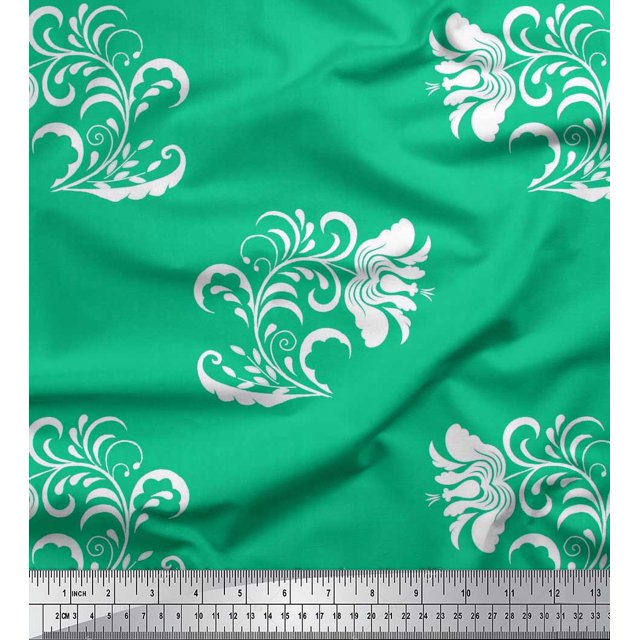 Soimoi Silk Fabric Leaves & Floral Artistic Decor Fabric Printed Yard 42 Inch Wide