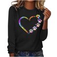 thumbnail image 1 of Jsaierl Hauts de la Saint-Valentin pour Femmes Tendance Coloré Patte de Chien Cœur Graphique T-Shirts Décontractés Col Rond Manches Longues, 1 of 3