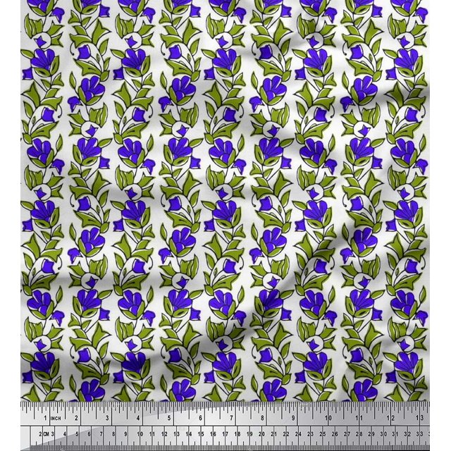 Soimoi Georgette Viscose Fabric Leaves & Floral Block Decor Fabric Printed Yard 42 Inch Wide