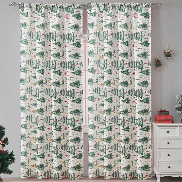 Dvkptbk 1 Pce Rideaux de Sapin de Noël Verts avec Tringles Rideaux de Noël Rideaux Pare-Soleil à Thème de Noël Imprimés