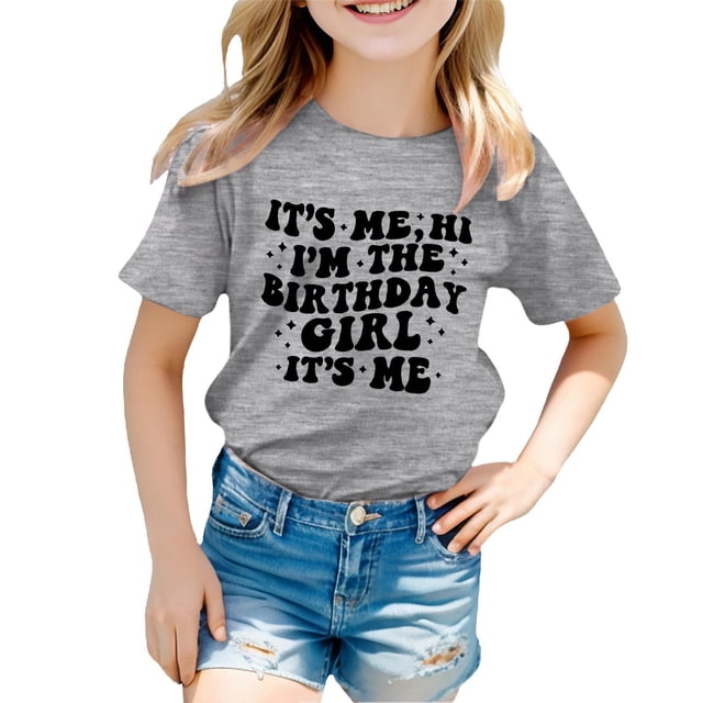 Sunnyoo Big Girls Birthday T Shirt Letter Print Short Sleeve T-Shirt Tee, Sizes 3-12