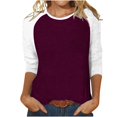 thumbnail image 1 of Birdeem T-Shirt Mode Femme Patchwork Imprimé Bloc de Couleur Manches 3/4 Blouse Col Rond Hauts Décontractés, 1 of 1