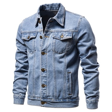 Pisexur Jean Jacket Men's Solid Color Button Pocket Slim Fashion Casual Work Denim Jacket Denim Jacket for Men Plus Size Fall Jackets for Men