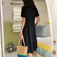 thumbnail image 4 of Robes d'Été pour Femmes Mode Femmes Été Décontracté Col en V Uni Manches Courtes Bouton Poche Robe en Coton Lin Tunique Hauts pour Femmes Coupe Ample Habillé en Liquidation, 4 of 8