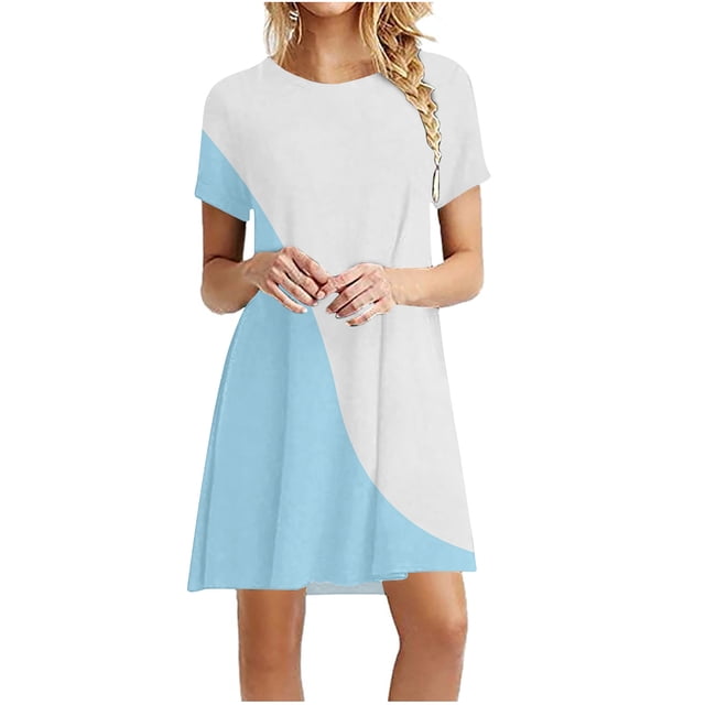 Robe T-Shirt pour Femmes Grande Taille à Enfiler d'Été Décontractée Mini Robe Couleur Unie à Coutures Robe de Détente Tenue Quotidienne