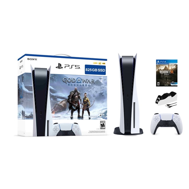 PlayStation 5 Disc Edition God of War Ragnarok Bundle with Resident Evil 7 and Mytrix Controller Charger