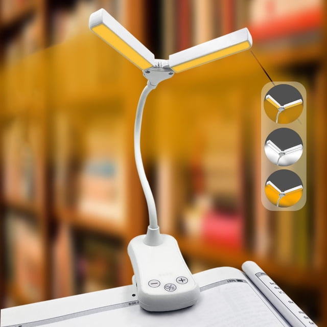 Vaidha Lampe Livre Compacte à Double Tête avec Recharge, Lumière de Contrôle à Trois Touches, Protection des Yeux, Lampe Livre à Pince
