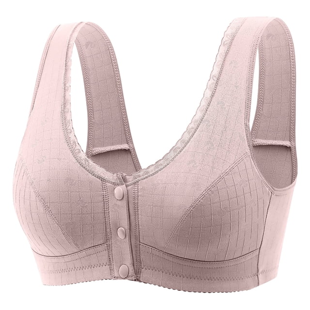 Timegard Front Closure Bras for Women Button Full Coverage High Support Breathable Comfort Wireless Bras