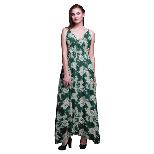 Bimba Robe Longue Imprimée Teinture sur Nœuds pour Femmes, Col en V, Été, Vacances, Resort, TTTG