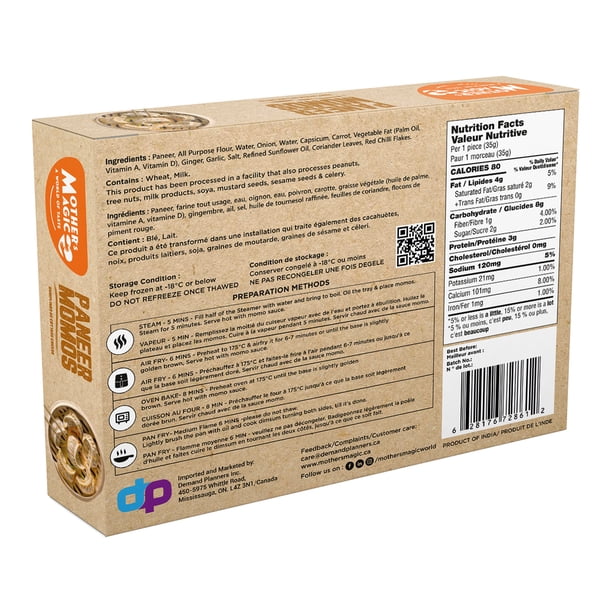 Mothers Magic Paneer Momos 350G, Paneer Momos – 350 g bag, frozen