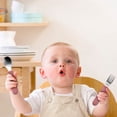 thumbnail image 3 of PEONAVET Childrens Training Fork Spoon 2 Pcs Children Safe Fork And Spoons Baby Utensils Kids Cutlery Spoon Fork With Silica Gel Grip Covered Food Grade, 3 of 5