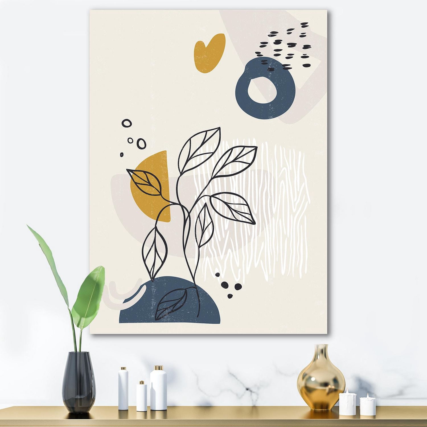 Designart Vintage Boho Minimaliste Fleurs II Art mural sur toile