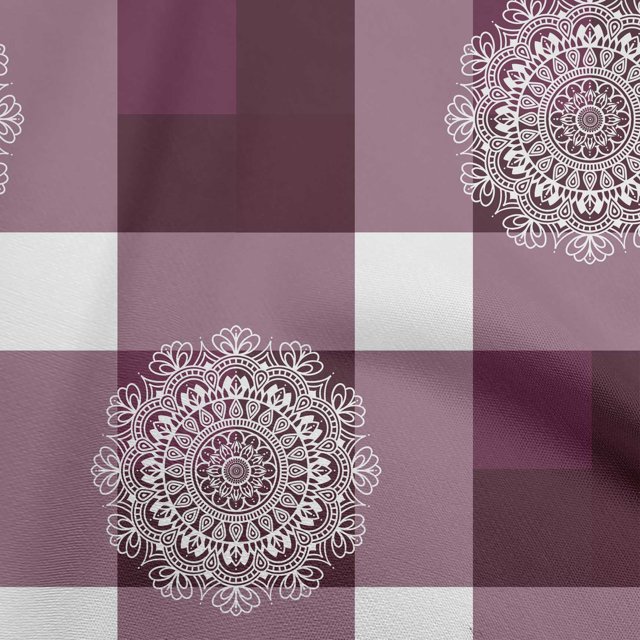 oneOone Polyester Spandex Purple Fabric Asian Block With Check Craft Projects Decor Fabric Printed By The Yard 56 Inch Wide