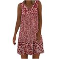 thumbnail image 2 of Weiqiqre Robes de Travail pour Femmes, Robe Mini d'Été Décontractée pour Femmes à Col en V, Imprimée, Sans Manches, Plissée, 2 of 6