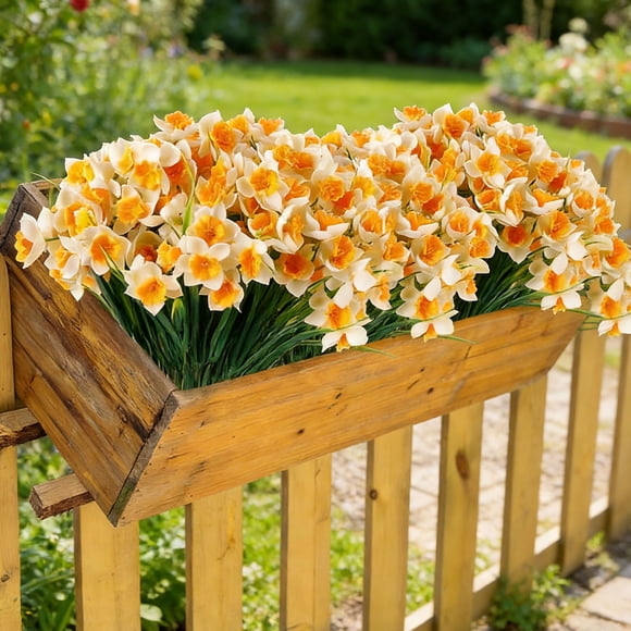 1Pcs Artificial Daffodil Silk Flowers, 14in Realistic Faux Narcissus Bouquet for Wedding Centerpiece Home Living Room Table Decor