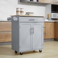 thumbnail image 2 of HOMCOM Kitchen Island Cart with Rubber Wood Top Utility Serving Cart, 2 of 10