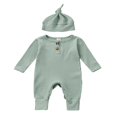 thumbnail image 1 of MesaSe Infant Baby Boys Jumpsuit and Hat Set  Solid Knit Ribbed Long Sleeve Crew Neck Button Romper One-Piece Clothes, 1 of 6
