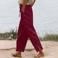 thumbnail image 1 of Women Casual Cotton Linen Drawstring Elastic Waist Long Wide Leg Pants, 1 of 6