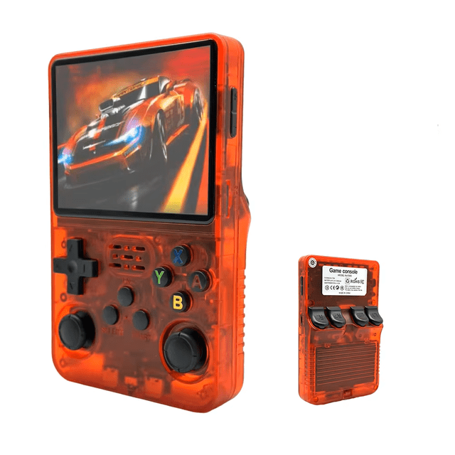 R36s Machine de Jeu Portative Rétro Nostalgique Arcade à Code Source Ouvert Analogique en Rouge. Dotée d'Un Écran IPS LCD de 3,5 Pouces avec une Résolution de 640x480, un design Ergonomique et des Boutons Stratégiquement Placés pour jusqu'à 8 Heures de Jeu. Dotée d'Un Processeur RK3326 à Quatre Cœurs et d'Une Batterie de 3500 mAh pour une Connectivité. Équipée d'Un Boîtier Rouge Translucide de 16,5 cm x 10,5 cm x 4,5 cm, Pesant 350 G. Présentée avec un Boîtier Rouge Translucide et des Composants