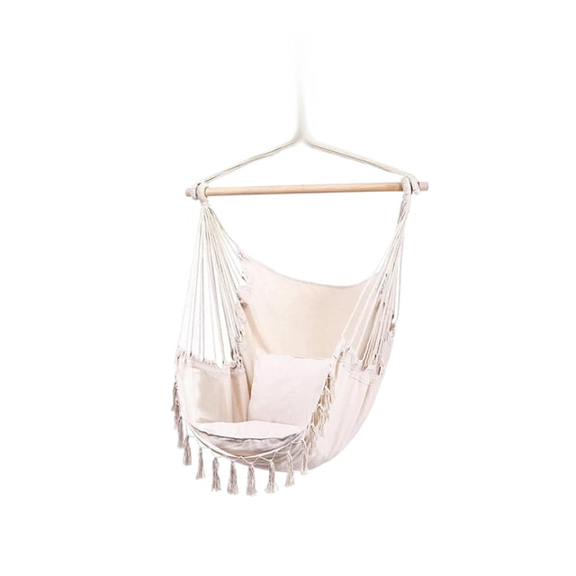Almencla Hammock Chair Bohemian Comfortable Hanging Rope Swing for Outside Porch Deck Beige